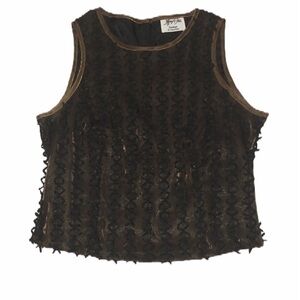 Jeffrey & Dara Evenings by Tom Barra Black & Gold Fringed Cocktail Top SZ 10